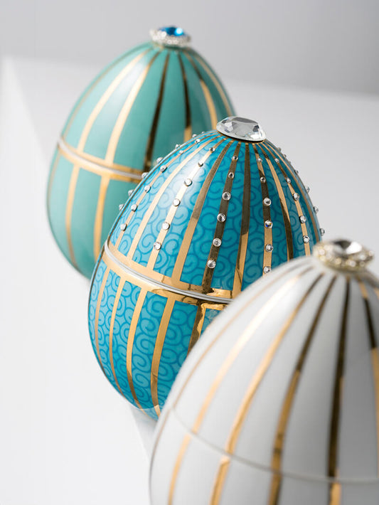 Oeuf Turquoise à rayures dorées 220 g